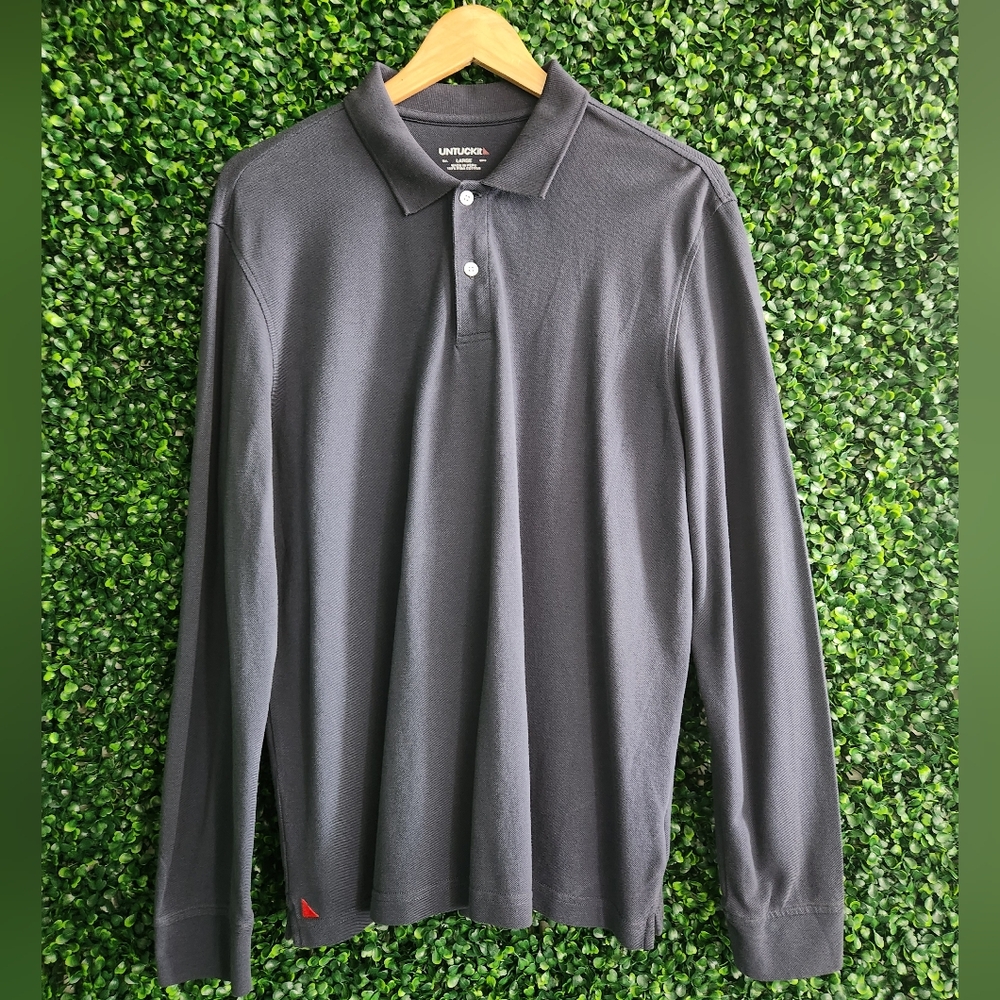 UNTUCKIT Men's Navy Pima Cotton Long-Sleeve Polo Size L